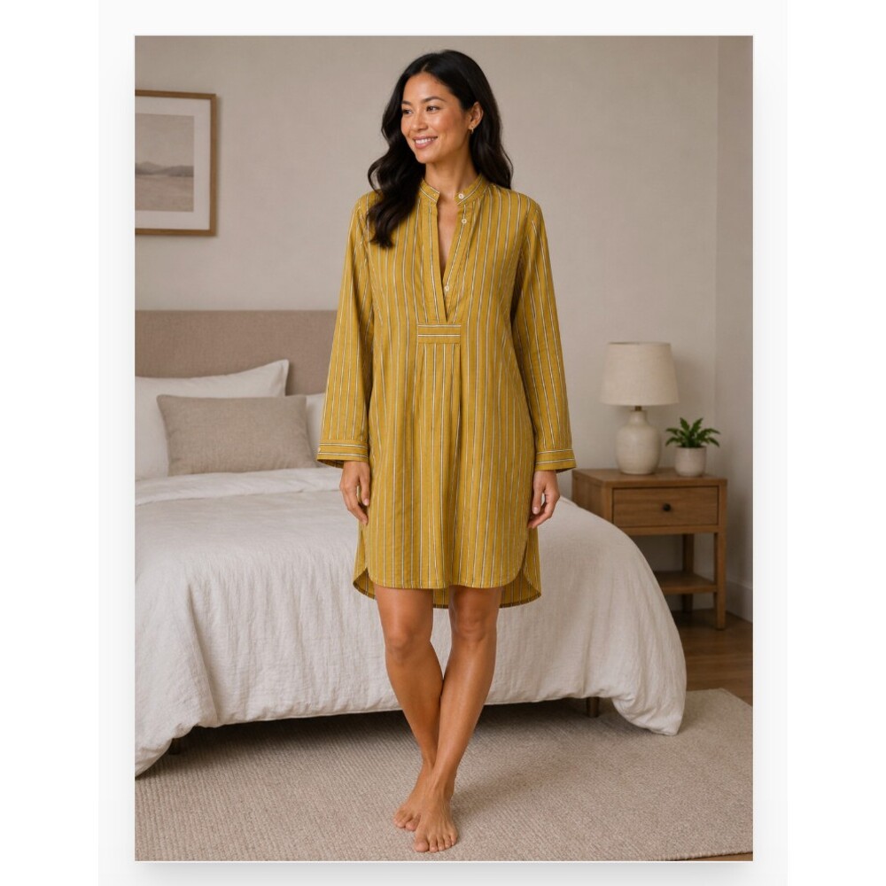 The Sleep Shirt Sleepshirt Womens Yellow Stripe 3/4 Sleeve Henley
